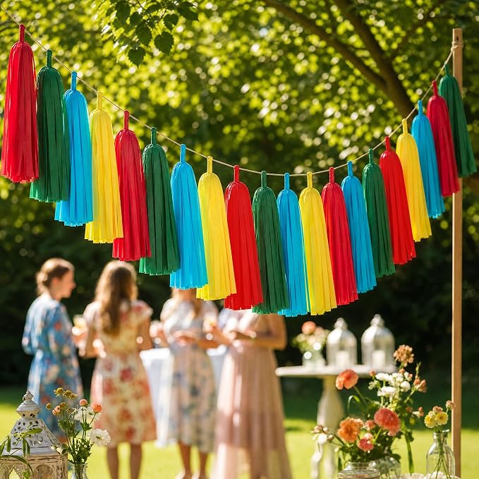 Red Green Blue Yellow Tassels, 20 Pack | Tassel Garland Party Banner Supplies - Image 4