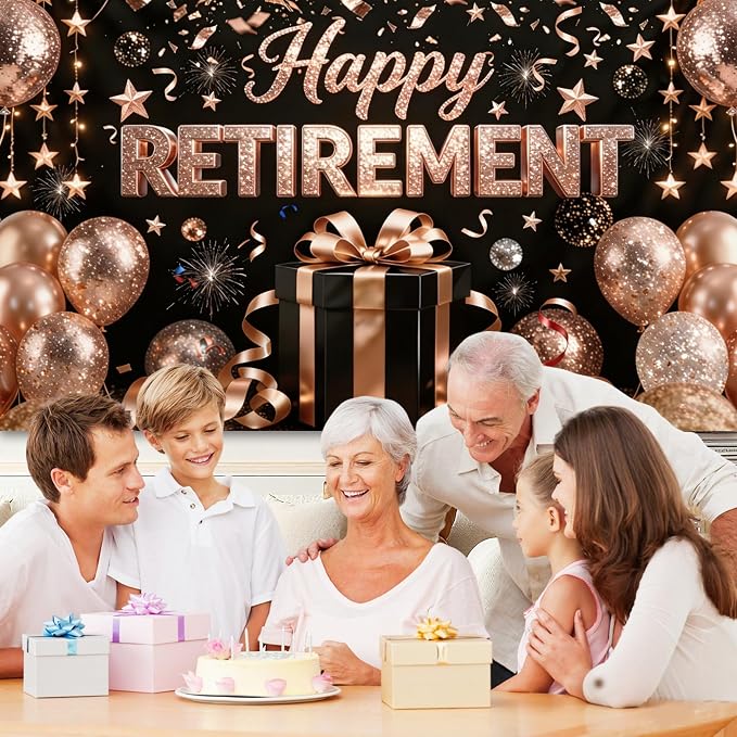 Pink Retirement Party Decorations, 72x43 Happy Retirement Backdrop | Large - Image 5