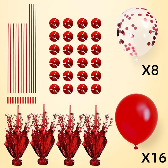 4 Set Red Balloon Centerpieces for Tables Red Balloons Stand Kit for Birthday - Image 7