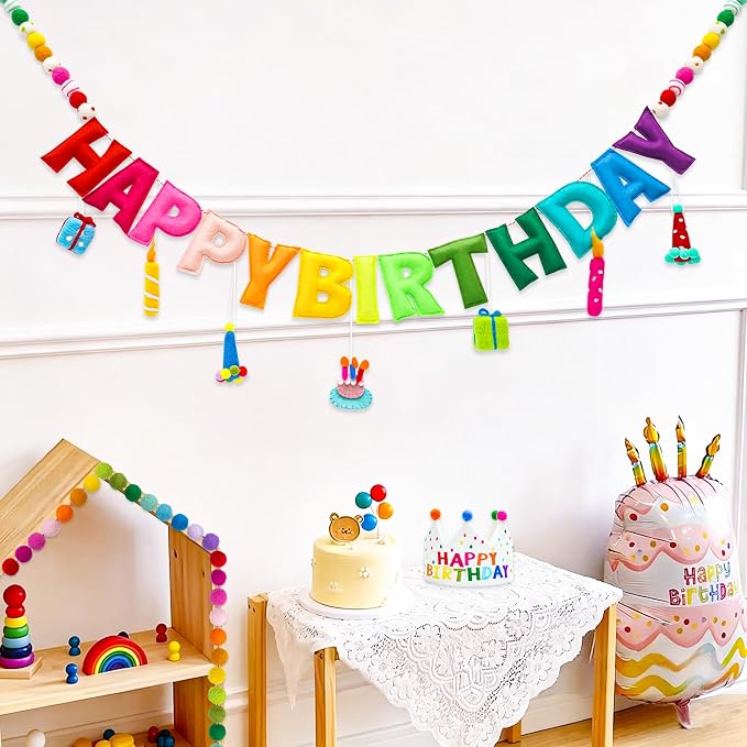 Pre-Strung Happy Birthday Banner, Felt Birthday Garland - Image 3