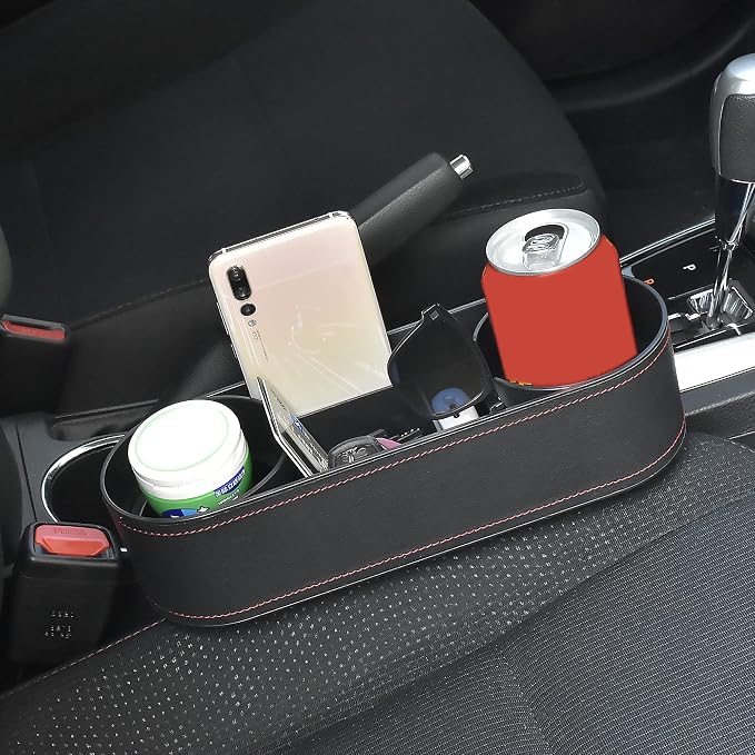 Console Side Pocket Cup Holder for Car, Slim Black | Car Seat Gap Filler - Image 4