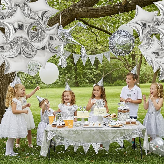TONIFUL 15 Pcs Star Shaped Balloons 18 Inch Large Silver Foil Balloons | Big - Image 4