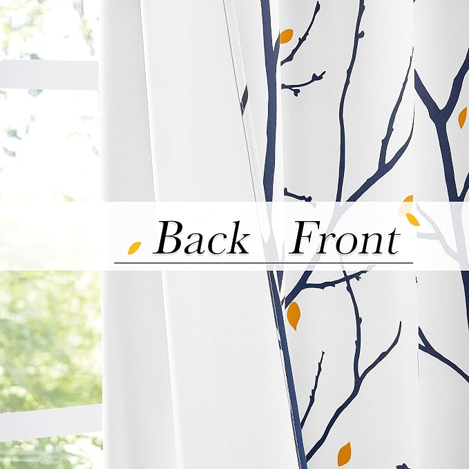 NICETOWN Navy Blue Branch White Curtains - Image 3