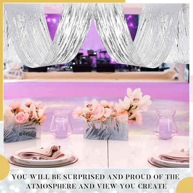 4 Pcs 15ft Silver Metallic Foil Ceiling Fringe Curtains, Party Decor Fringe - Image 4