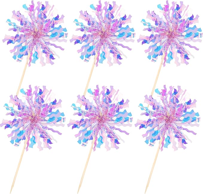 30 PCS Foil Firework Cupcake Toppers Sparkle Tinsel Cupcake Picks Happy - Image 3