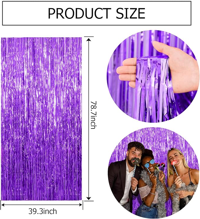 2 Pack Purple Backdrop Tinsel Streamers Foil Fringe Backdrop Halloween Party - Image 7