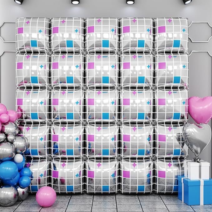 Disco Double Sided Square Foil Balloons Wall, 19 Inches Pink Metallic Foil by FEYG