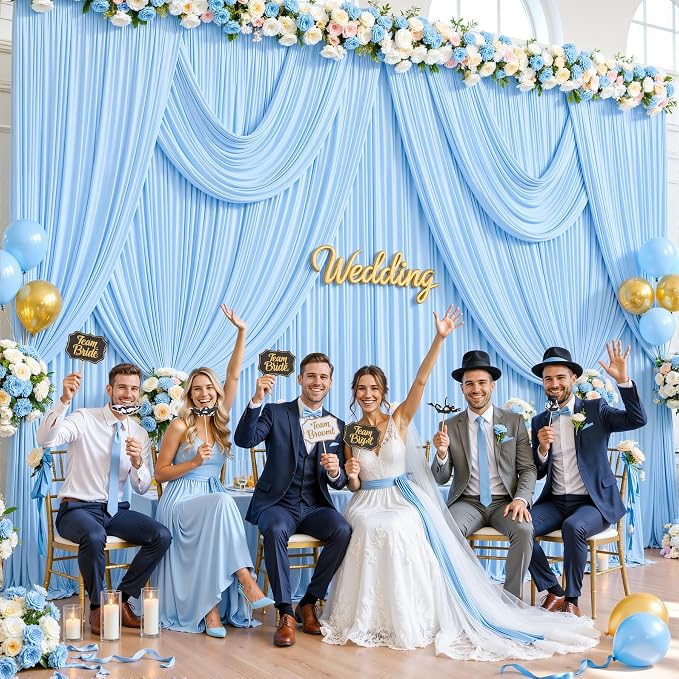 8 Panels Baby Blue Backdrop Curtains - Image 2