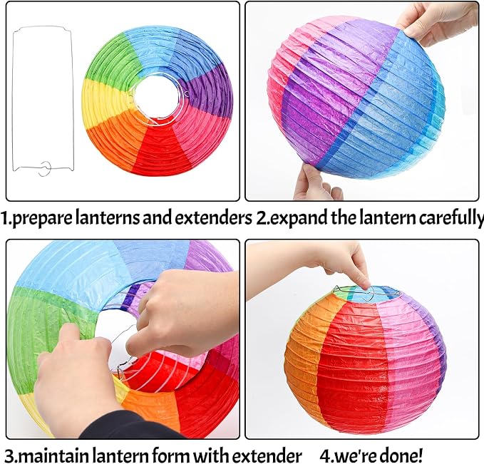 Goaste 20 Pack Colorful Paper Lanterns, 2 Sizes Colorful Hanging Ball Lantern - Image 4