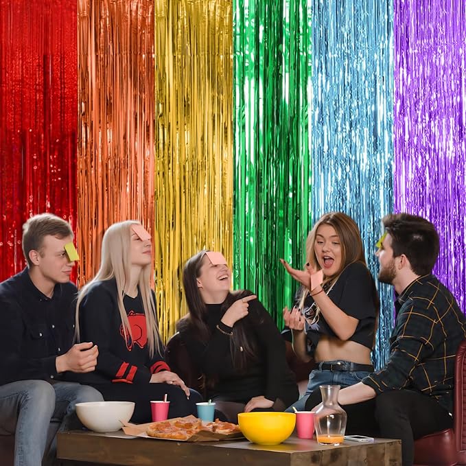 10 Pack Rainbow Party Backdrop Streamers Decorations Colorful Foil Fringe - Image 6