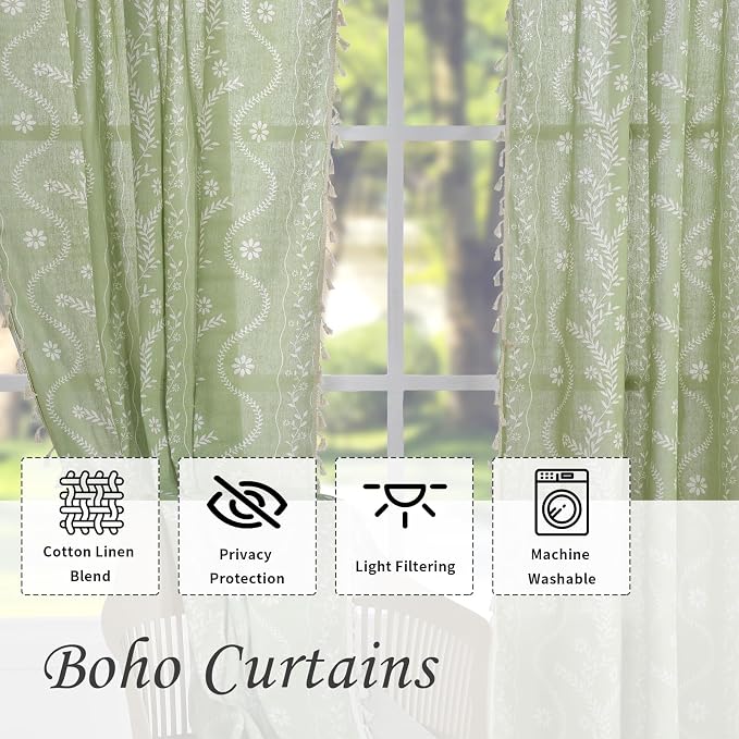 Schweek Boho Curtains 63 Inches Length 2 Panels - Image 4