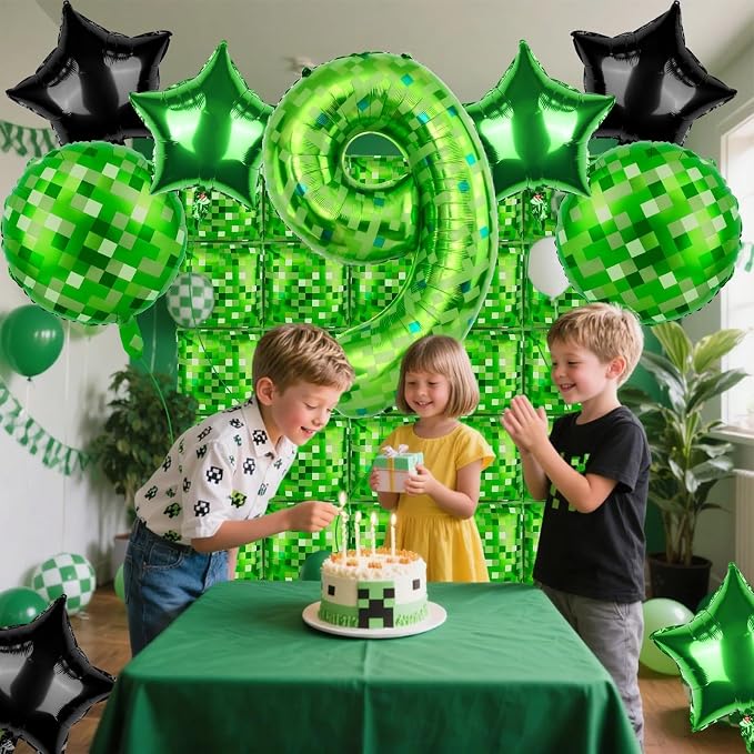 40 Inch Green Pixel Themed Number 9 Balloon Set Foil Balloon - Image 7
