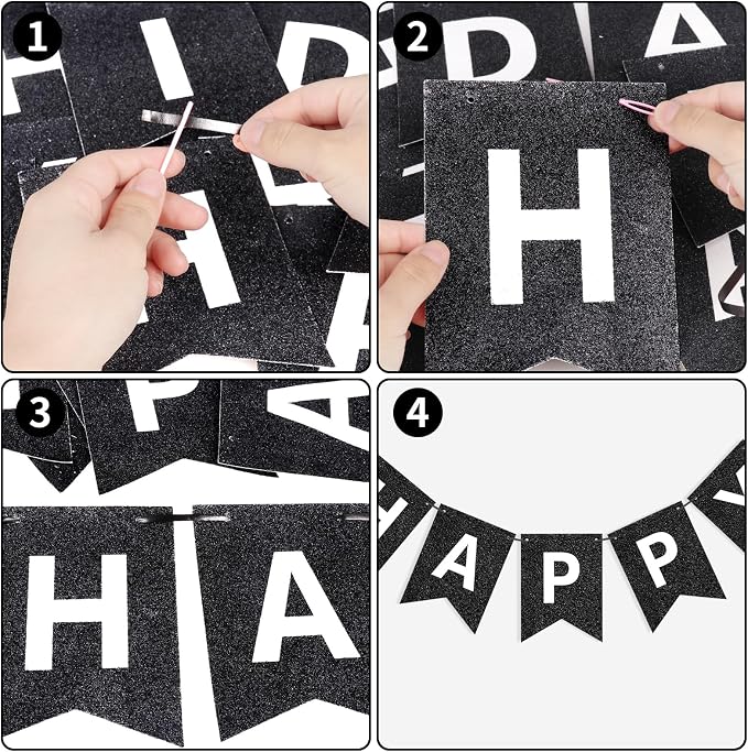 Hooqict Black Happy Birthday Banner Sign - Image 6