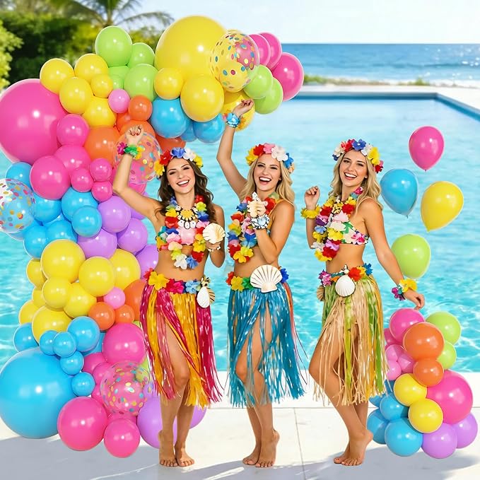 157Pcs Tropical Summer Balloons Arch Garland Kit Different Size | Hot Pink Blue - Image 6