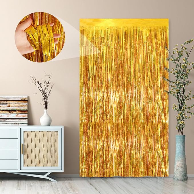2Pack 3.3 x 8.3 Ft Gold Party Streamers, Tinsel Streamers Birthday Party - Image 5