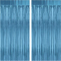 2 Pack Lake Blue Foil Fringe Curtains Tinsel Backdrop, 3.2Ft x 8.2Ft Metallic by welcomePIGETALE