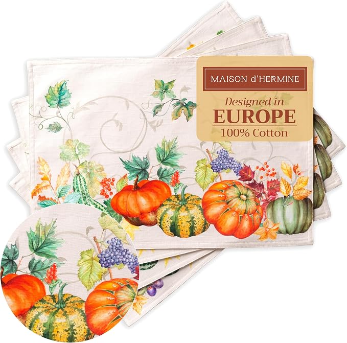 Maison d' Hermine Placemats Set of 4 Reusable 100% Cotton | Cloth Place Mats by MaisondHermine