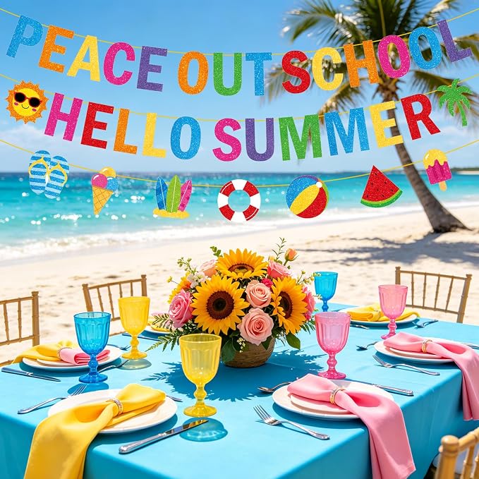Peace Out School Hello Summer Banner Decor, Last Day of School Decorations - Image 4