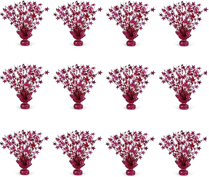 PMU 12 Pack Bursting Star Metallic Foil Spray Centerpiece- Burgundy Prismatic by PMU