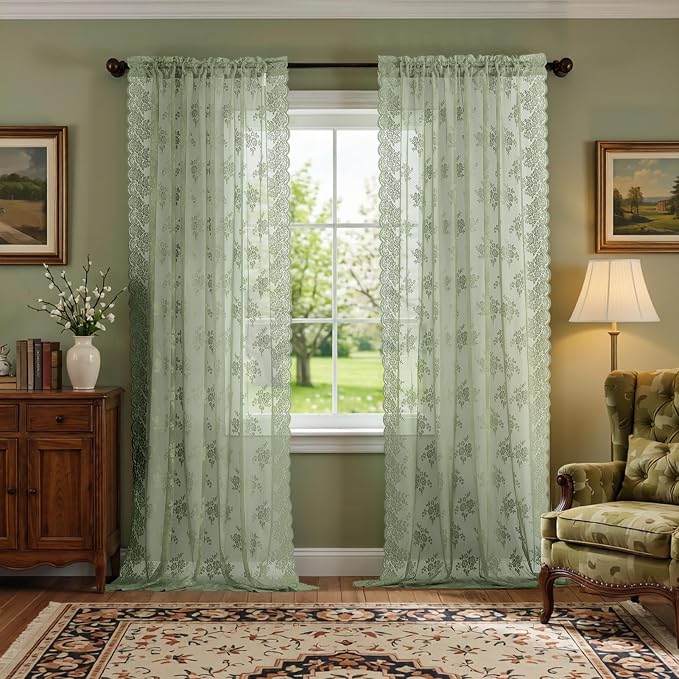 Kotile Sage Green Lace Curtains - Image 5