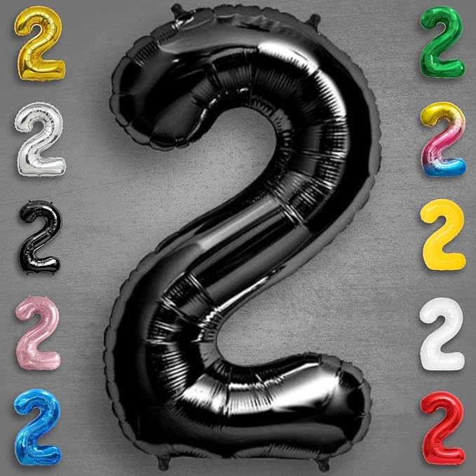 Black Number Balloon 2 Mylar Foil Balloons 16 inch Small - Image 2