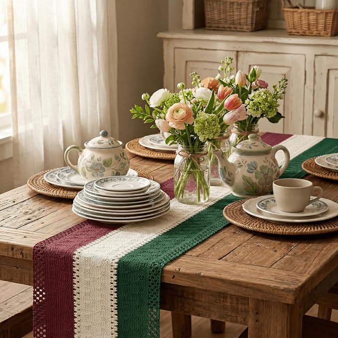 Artoid Mode Green Beige Red Farmhouse Rustic Table Runner 12x108 Inch | Holiday - Image 4