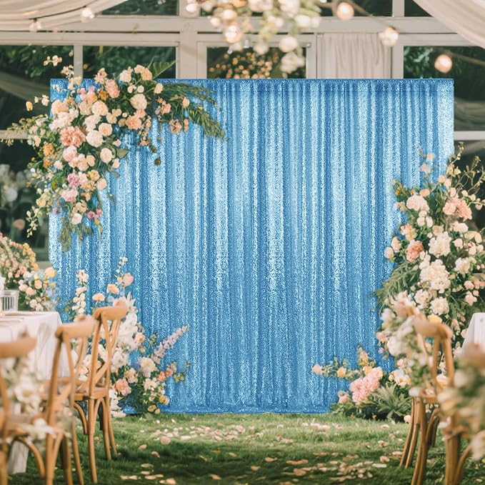 2×8FT-2PCS Blue Sequin Backdrop Curtains Panels, Photography Backdrop Glitter - Image 7