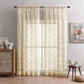 Beige Lace Curtains 96 Inches Long 2 Panels Paisley Floral Sheer Curtains by FOLKSIDEHomeDecoration