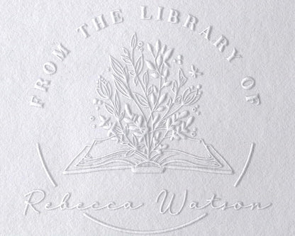 Book Embosser Personalized from The Library of | Ex Libris | Floral Stamper | Custom Library Stamps | Monogram Self-Inking Wood Handle (Floral 3)