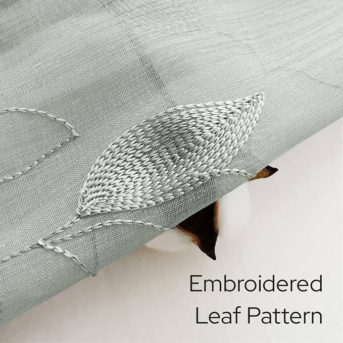 HOMEIDEAS Sage Green Sheer Curtains 52 x 54 Inch Length 2 Panels Embroidered - Image 5
