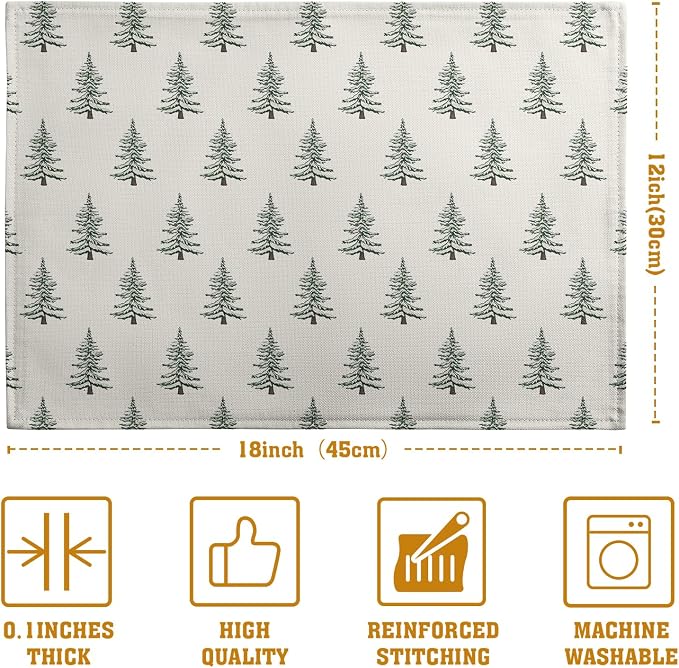 Pine Trees Christmas Placemats Set of 4 Xmas Tree Vintage Rustic Print Place - Image 4