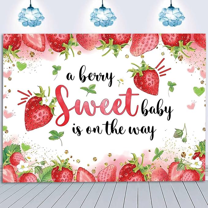 Strawberry Baby Shower Photo Banner Girl Baby Shower Newborn Party Decorations - Image 4