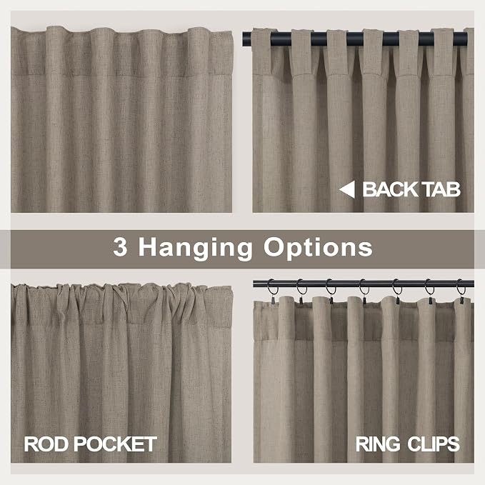 Pitalk 102 Inch Long Curtains Back Tab Linen Curtains - Image 4