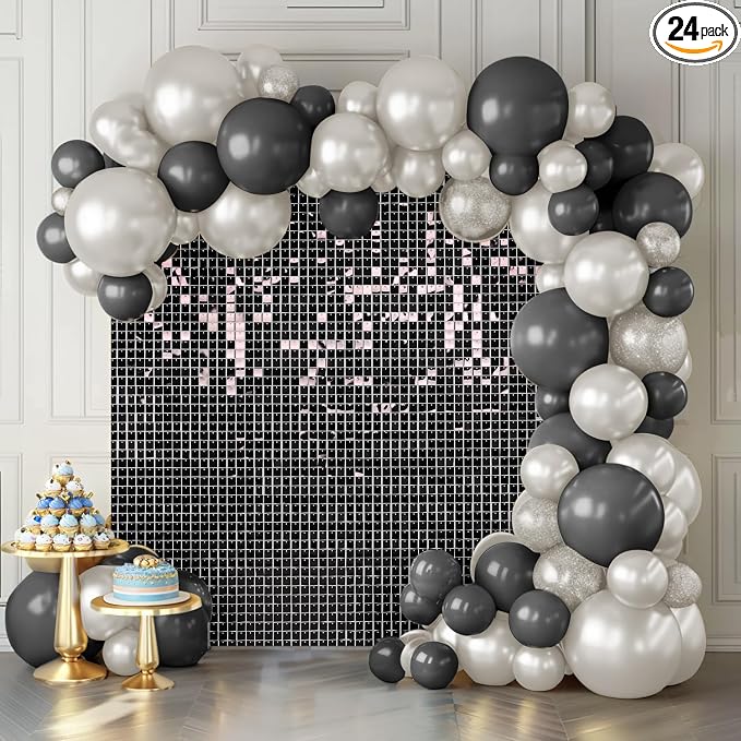 Shimmer Wall Backdrop Black Wall Panels 24Pcs Square Sequin Shimmer Wall by KateBackdropforPhotography