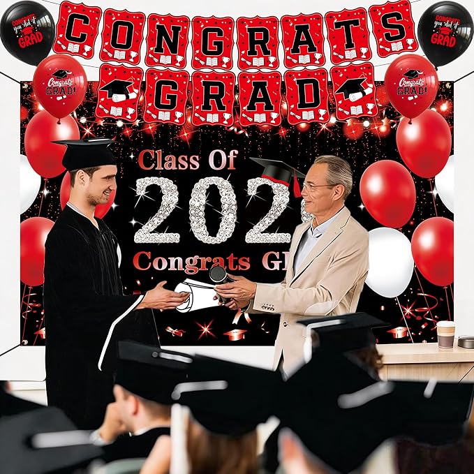 DARUNAXY Black Red Graduation Party Decorations, 2026 Congrats Grad Honeycomb - Image 5