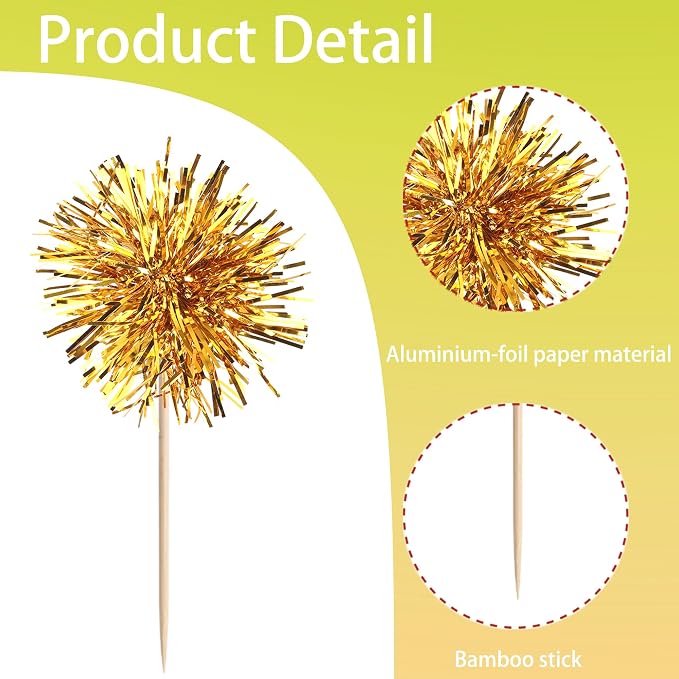 40 PCS Foil Firework Cupcake Toppers Fireworks Cupcake Picks Sparkle Tinsel - Image 3