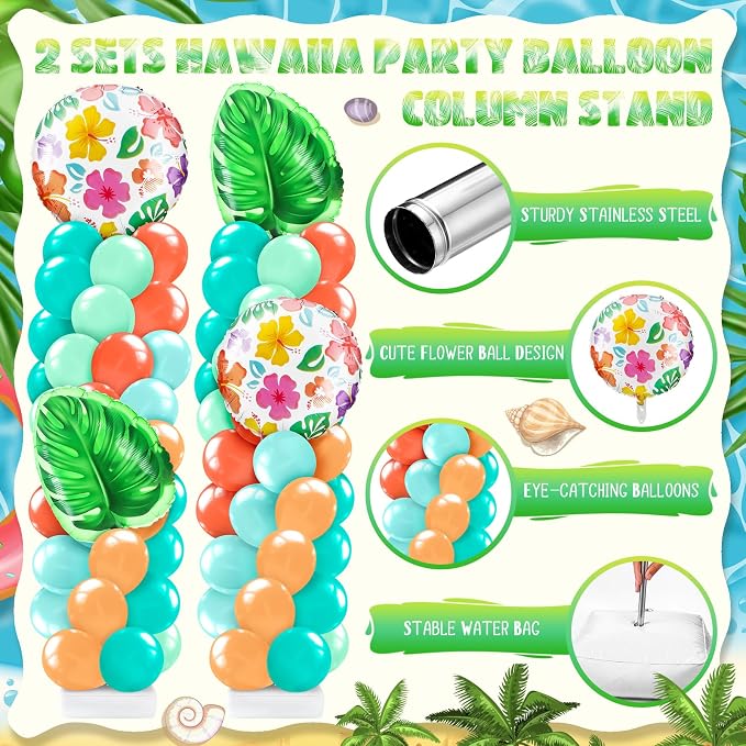Kasyat 2 Sets Tropical Balloon Column Stand Kit Hawaiian Balloon Arch Garland - Image 3