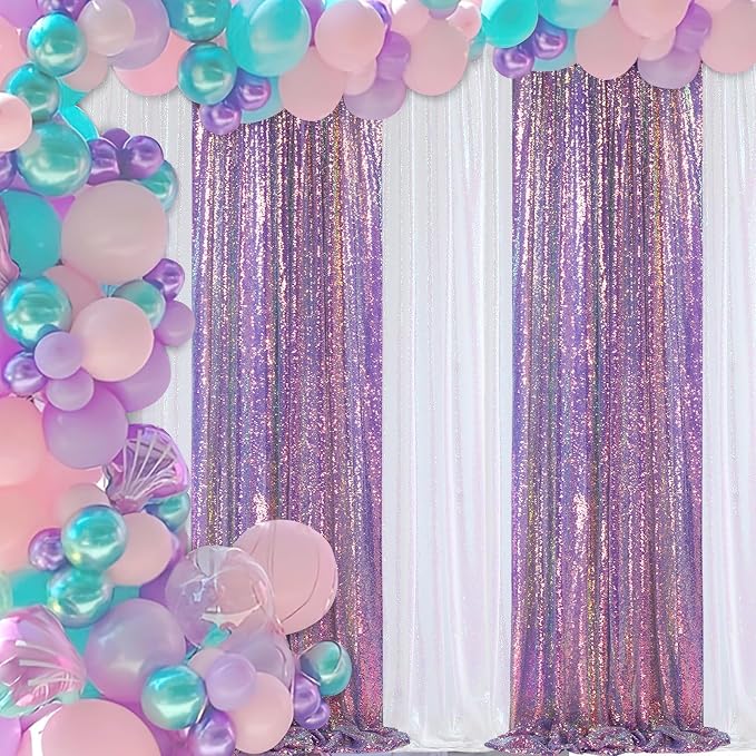 SoarDream Mermaid Purple Sequin Backdrop 6 Pcs 2ftx8ft Glitter Backdrop Curtains - Image 6
