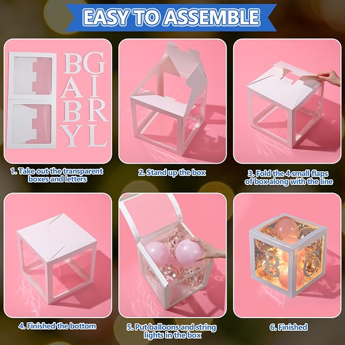 Baby Shower Balloon Box Decorations, 4 Pack Led Fairy String Lights and 40 Pcs - Image 5