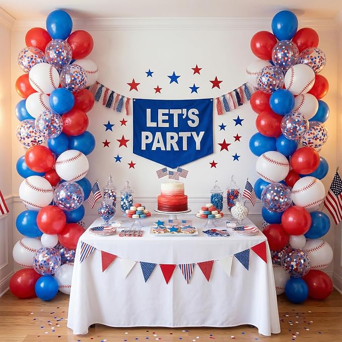 Red Blue and White Baseball Balloons, 12 Inch Printed Baseball Balloon - Image 5