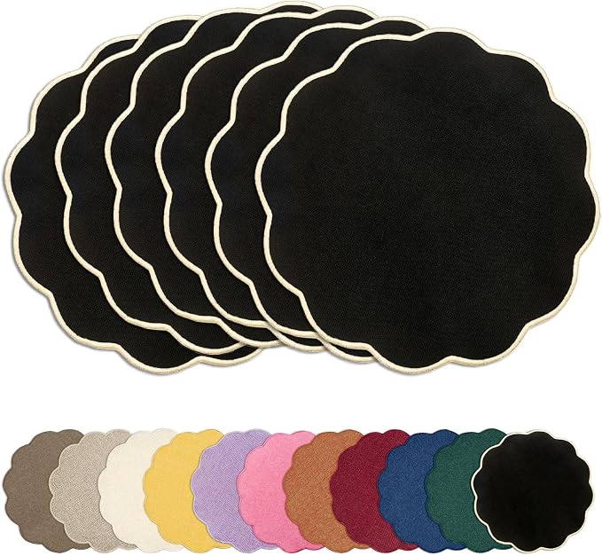 AHHFSMEI Round Faux Linen Placemats Set of 6 Heat Resistant Non-Slip Stain by AHHFSMEI