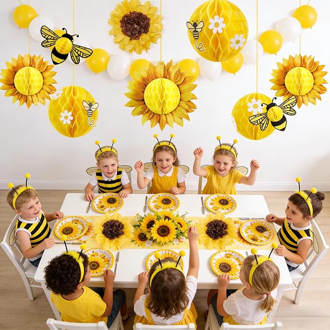 SUNBEAUTY Sunflower Party Decorations 3D Bee Honeycomb Hanging Decor Yellow - Image 5