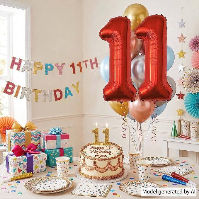 Red Number 11 Balloon 40 Inch, Foil Numeral - Image 3