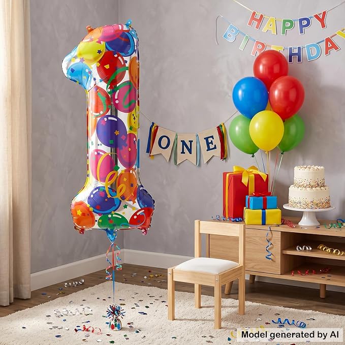 40 Inch Number 1 Balloon Giant Colorful Foil One Balloon Party Decor | Large - Image 4