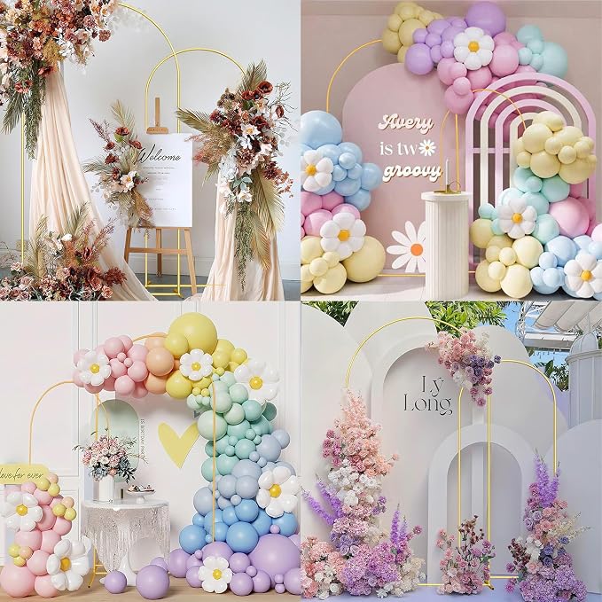 Wedding Arch Backdrop Stand Set of 2 Aluminum Gold Arched Frame - Image 7