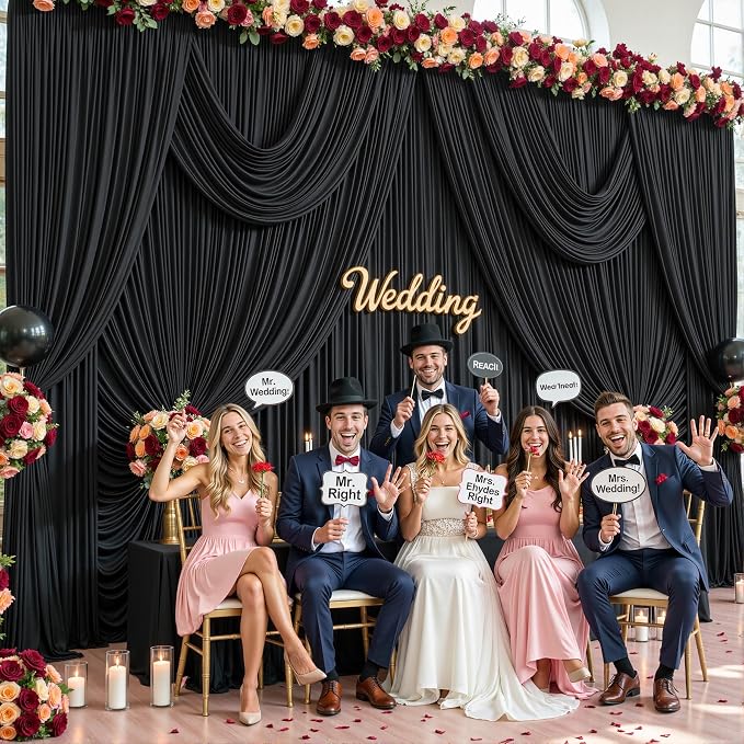 10x12 Black Backdrop Curtains for Wedding Party Wrinkle Free Backdrops Curtain - Image 3