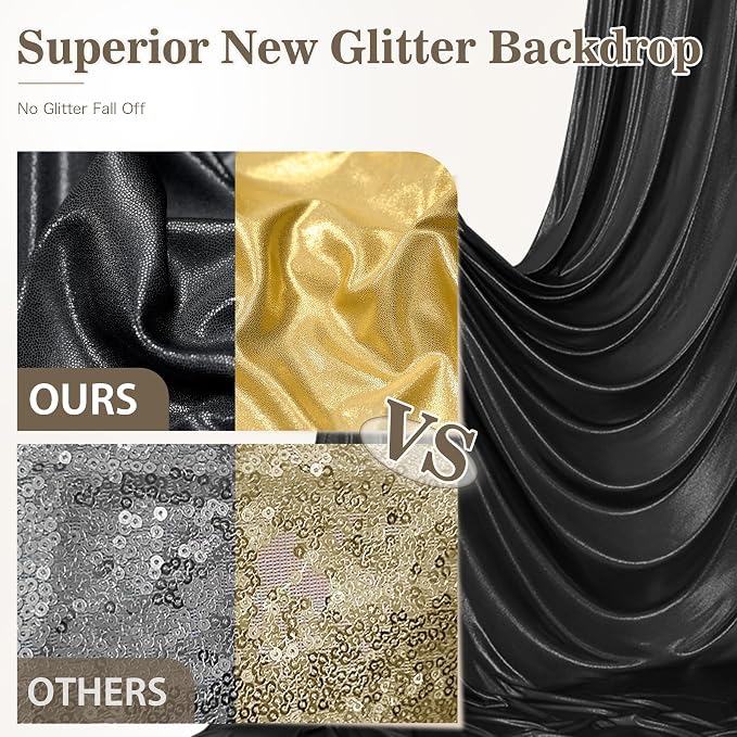 20ft x 10ft Gold Black Sequin Backdrop Curtain - Image 2