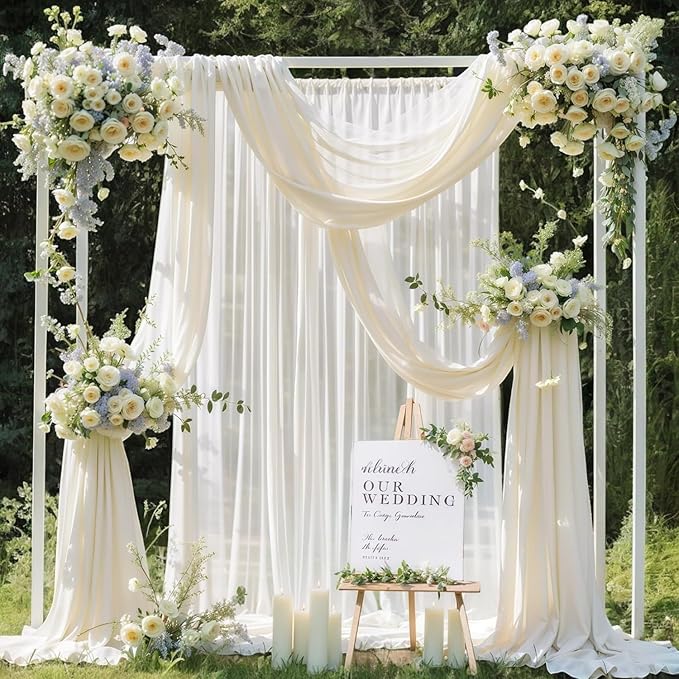 MDS Halloween Chiffon Draping Fabric - 2 Panel, 30" Wide x 50ft Long - Sheer Spooky Arbor & Canopy Drapery for Haunted House Backdrops, Party Ceilings, DIY Costumes & Themed Events - Ivory