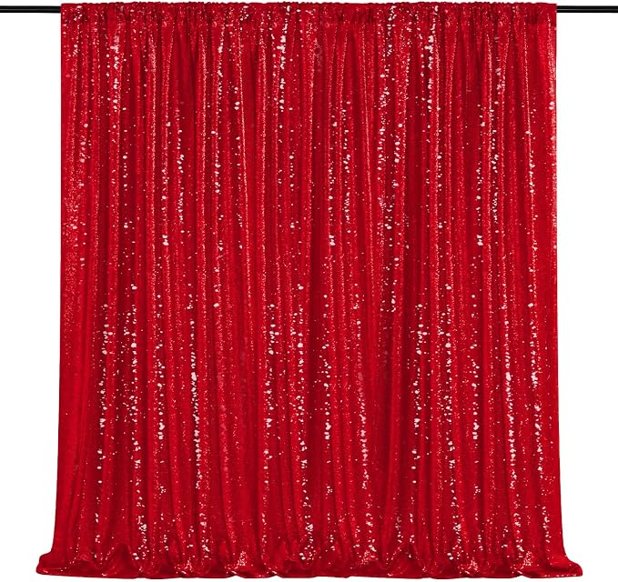 Red Sequin Backdrop Curtain 7ft x 7ft Background Drapes | Glitter Background by QueenDream