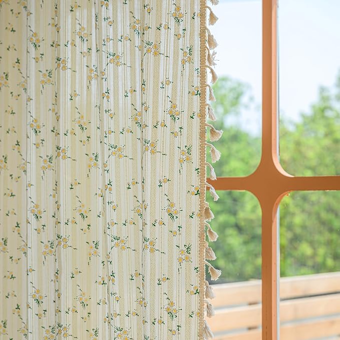 ENJOYBRIDAL Daisy 63 Inch Curtains 2 Panel Sets Semi Sheer Drapes Short Crochet - Image 6
